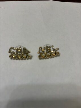 Gold Tone Zigzag Crystal Accent Earrings